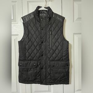 Faux Leather & Black Quilted Insulated Zip Up Vest, Size Small, Like New Cond